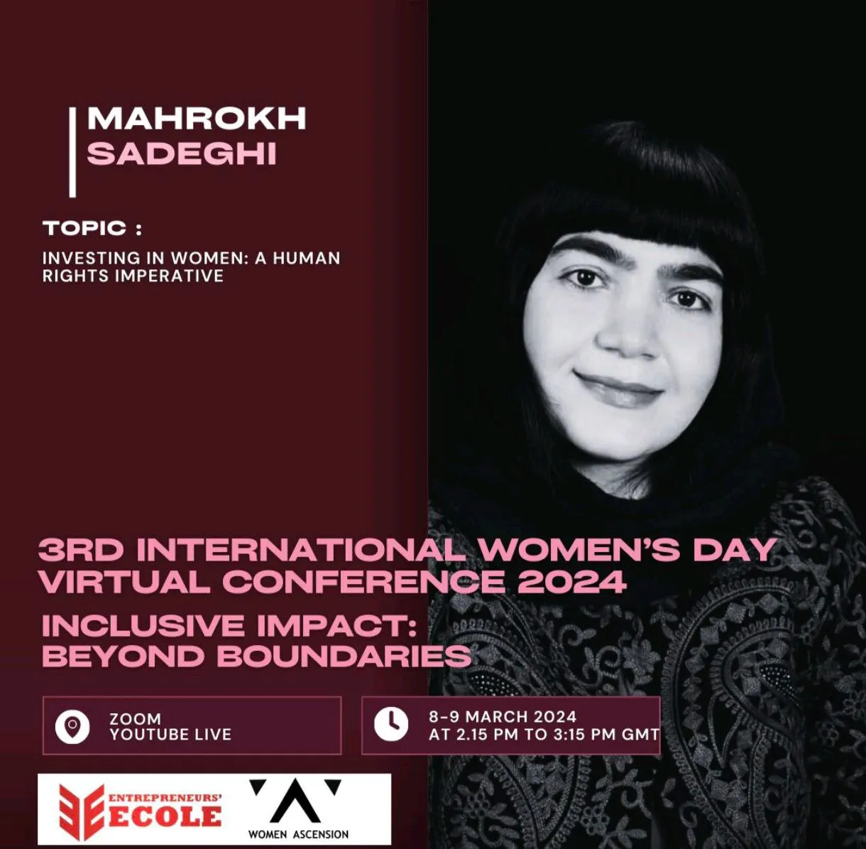 ماهرخ صادقی؛ جادوی مسحورکنندۀ جهان واژهها سخنرانی در سازمان Women Ascension در مورد مرخصی قاعدگی برای زنان مارچ ۲۰۲۴